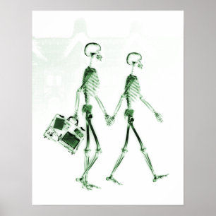Poster- X-Ray Skeleton Couple Traveling Green Poster