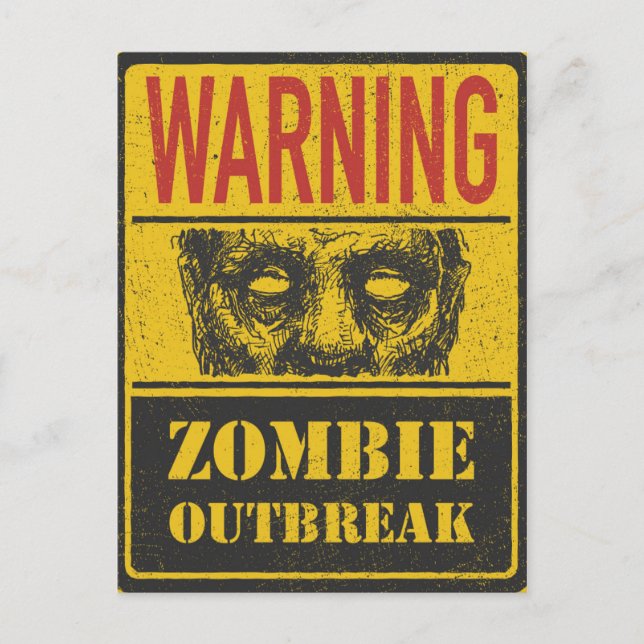 Poster Zombie Outbreak. Sign Board With Zombie Postcard (Front)