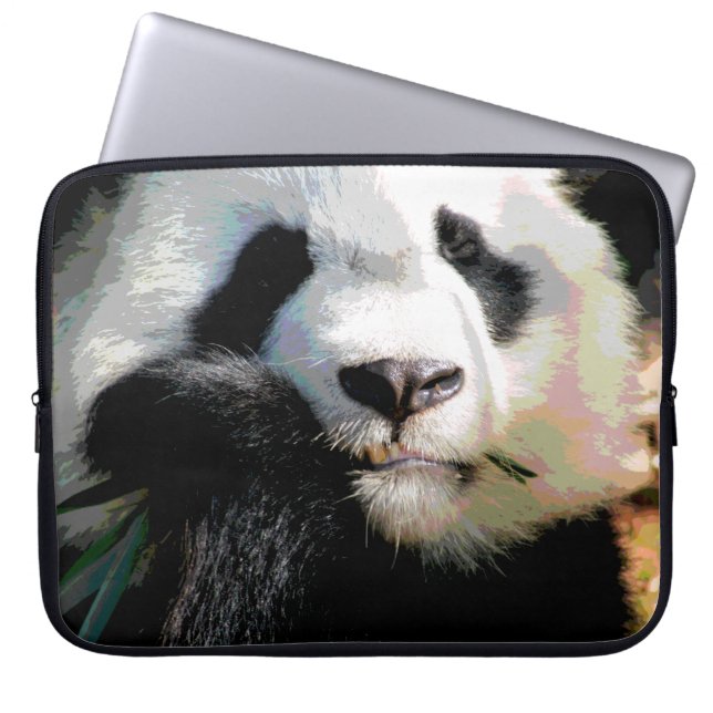 Posterized Cute Panda Bear Eating Bamboo Closeup Laptop Sleeve (Front)