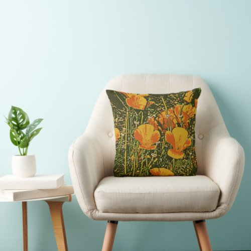 Posterized Poppies Throw Pillow