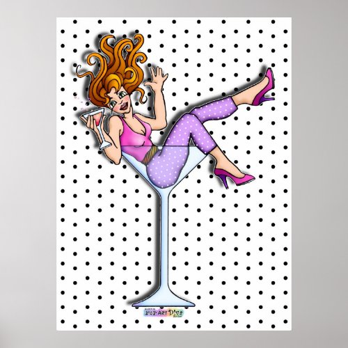 Posters Prints _ Girl in a Martini Glass Lil Red