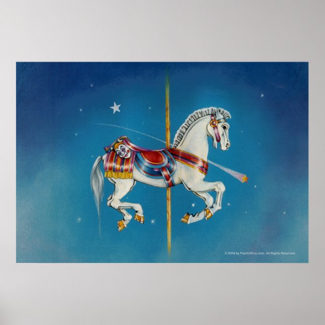 Posters, Prints - Red, White & Blue Carousel Horse (Front)