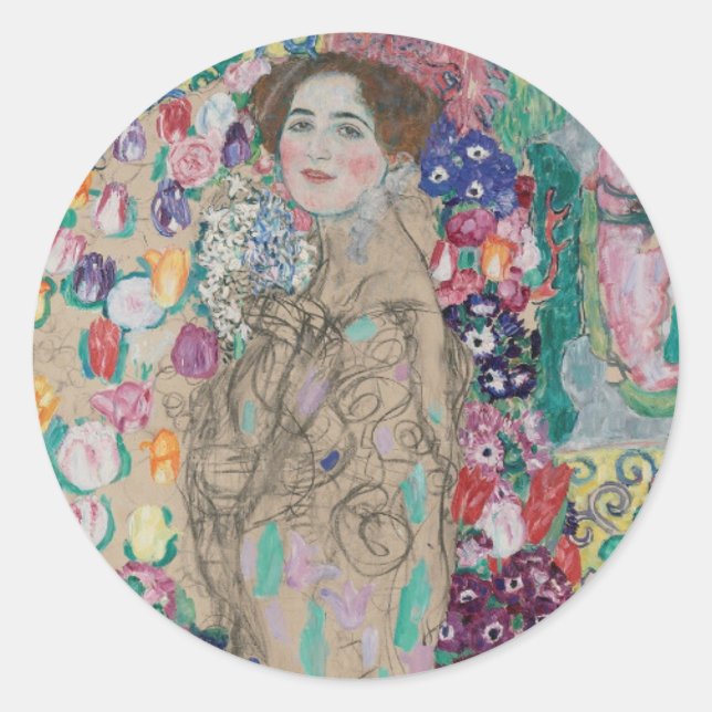 Posthumous Portrait of Ria Munk by Gustav Klimt Classic Round Sticker (Front)