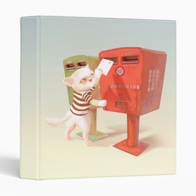 Posting Time – Cat with Taiwanese Mailbox 3 Ring Binder (Front/Spine)