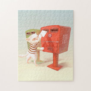 Posting Time – Cat with Taiwanese Mailbox Jigsaw Puzzle