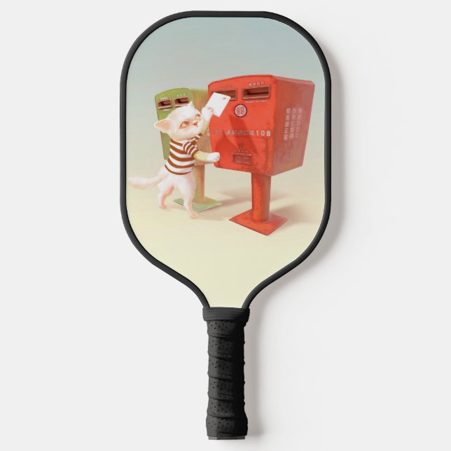 Posting Time – Cat with Taiwanese Mailbox Pickleball Paddle (Front)