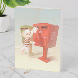Posting Time – Cat with Taiwanese Mailbox Wooden Box Sign