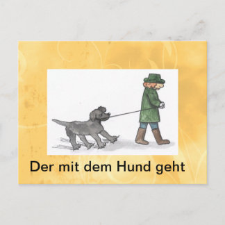 postkarte,hund,mann,leine,spaß postcard