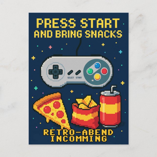 Postkarte Retro Spiele-Abend mit Pizza Postcard (Front)