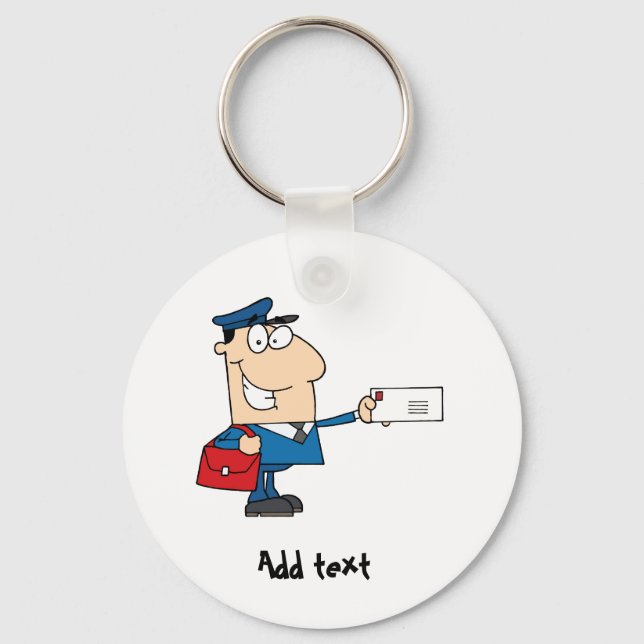 Postman postal worker cartoon mascot personalized keychain (Front)