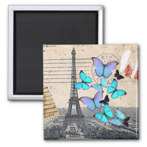 postmark scripts butterfly Paris Effiel Tower Magnet