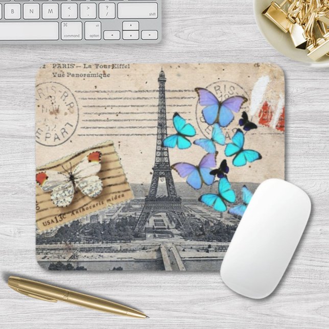 postmark scripts butterfly Paris Effiel Tower Mouse Pad (postmark scripts butterfly Paris Effiel Tower Mouse Pad)