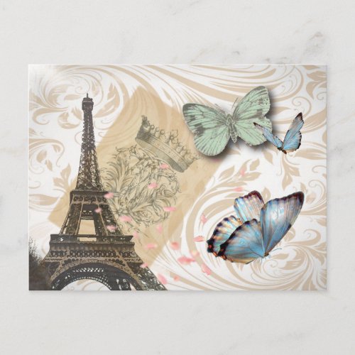 postmark scripts butterfly Paris Effiel Tower Postcard