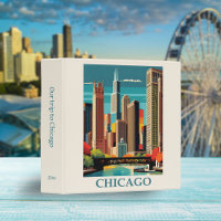 Postmodern Chicago Illinois City Skyline Scrapbook 3 Ring Binder