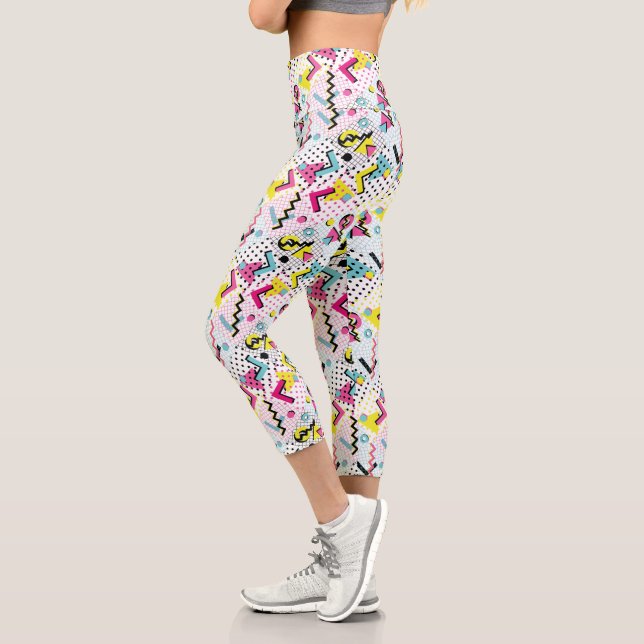 Postmodern Memphis Style Pattern Capri Leggings (Left)