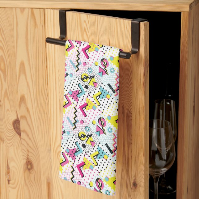 Postmodern Memphis Style Pattern Kitchen Towel (Thirds Fold)