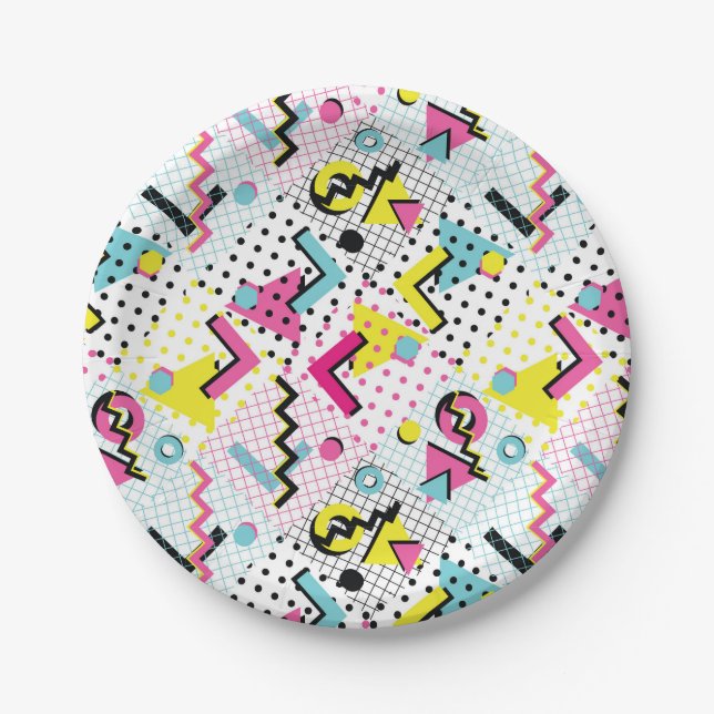 Postmodern Memphis Style Pattern Paper Plates (Front)