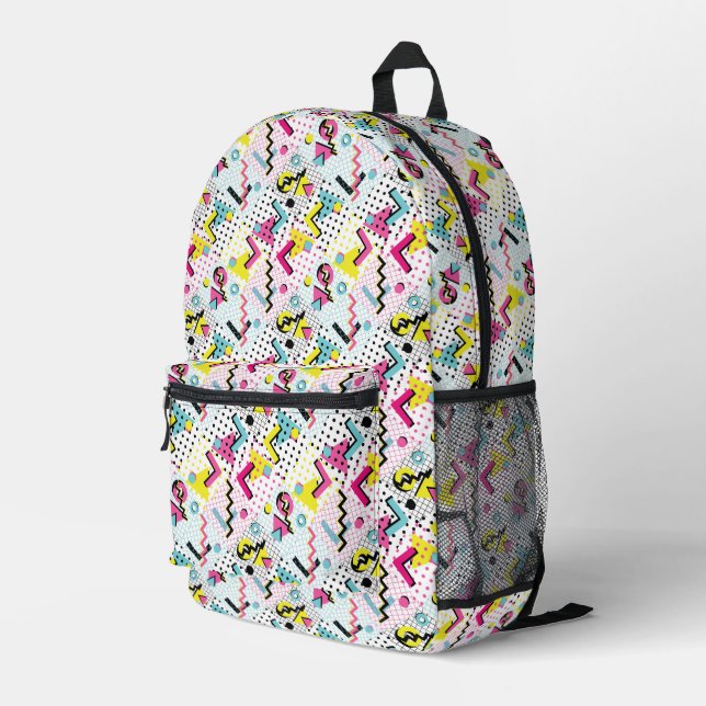 Postmodern Memphis Style Pattern Printed Backpack (Back Corner Right)