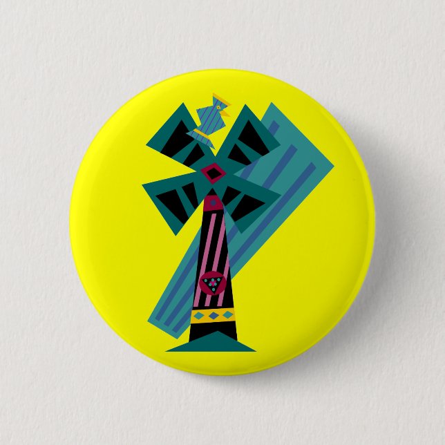 Postmodern Palm Bird Sans Background Button (Front)