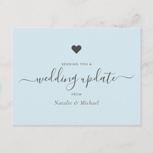 Postpone Wedding Update Elegant Script Light Blue Postcard