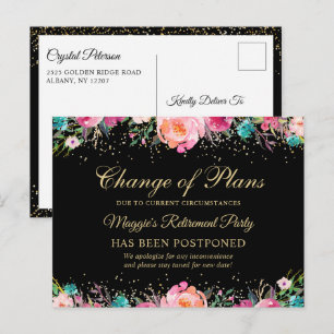 Postponed Announcement Floral Retirement Party Postcard
