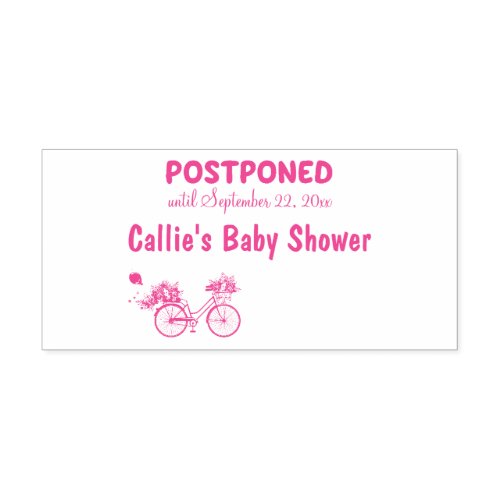 POSTPONED Baby Shower Event Custom Date Bike Self_inking Stamp