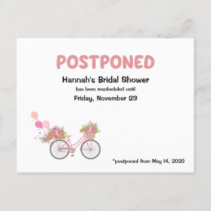 POSTPONED Bridal Shower Bike and Floral Invitation Postcard