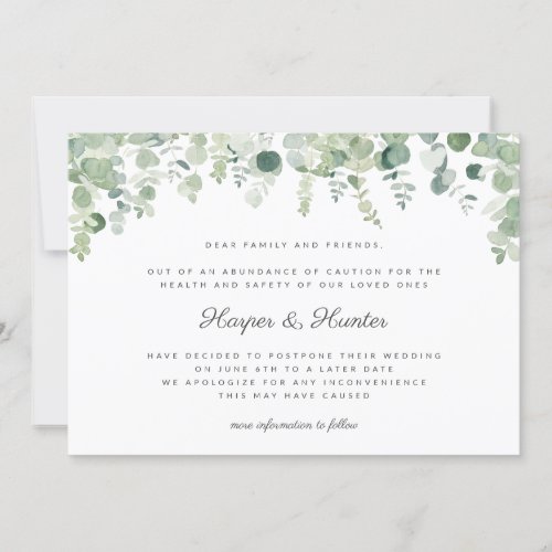 Postponed Change of Date Eucalyptus Wedding Invitation