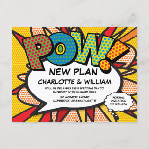 Postponed Change the Date Fun Comic Book Announcement Postcard