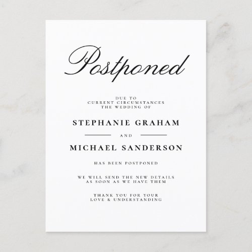 Postponed Elegant Script Wedding Announcement