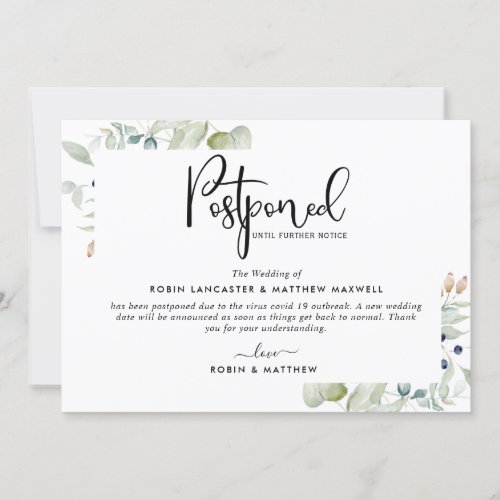 Postponed Event Announcement Serene Greenery Invitation