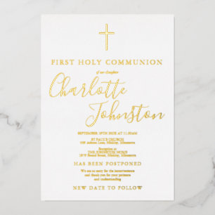 Postponed First Holy Communion Gold Foil Invitation