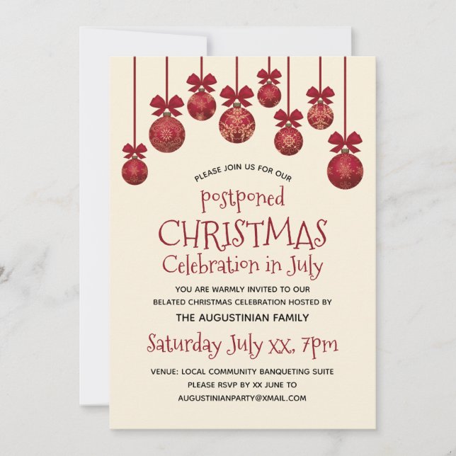Postponed July Christmas Party Invitation (Front)