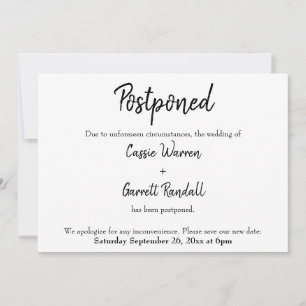 "Postponed" New Date Wedding Announcement