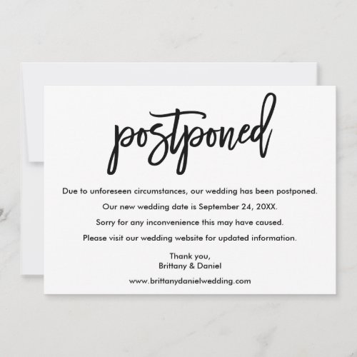 Postponed New Wedding Date Brush Script Card