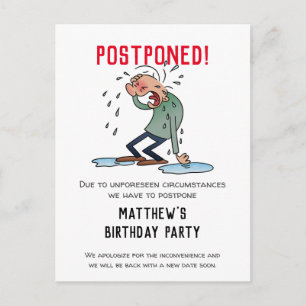 Postponed Party Cancellation Cartoon Humor Postcard