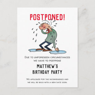 Postponed Party Cancellation Cartoon Humor Postcard