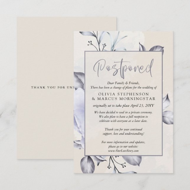 Postponed -Rustic Lilac and Alabaster Peony Floral Invitation (Front/Back)