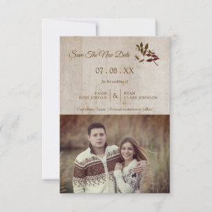 Postponed Rustic Wood Dragonfly Engaged Couple Save The Date