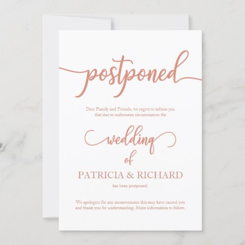 Postponed Wedding Announcement Elegant Rose Gold