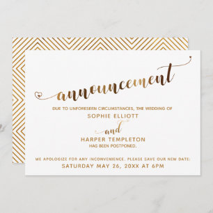 Postponed Wedding Announcement Gold Hearts Script