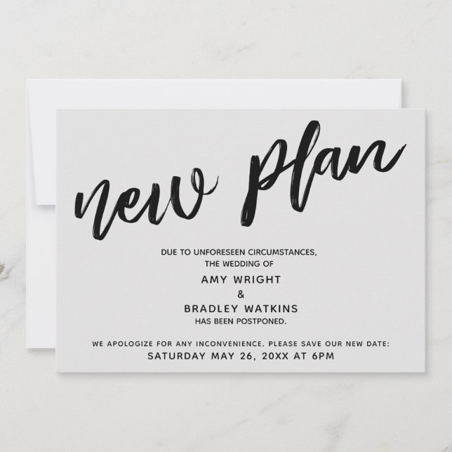 Postponed Wedding Announcement "New Plan" Gray (Front)