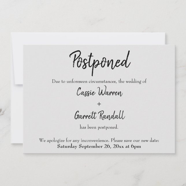 "Postponed" Wedding Black on Light Gray Card (Front)