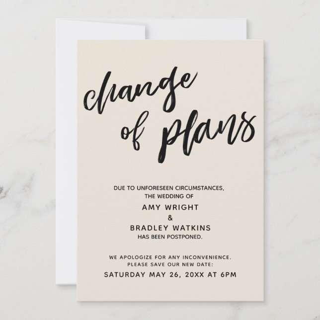 Postponed Wedding "Change of Plans" Cream Card (Front)