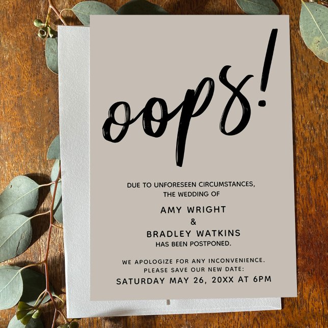 Postponed Wedding Cream "Oops!" Announcement (Creator Uploaded)