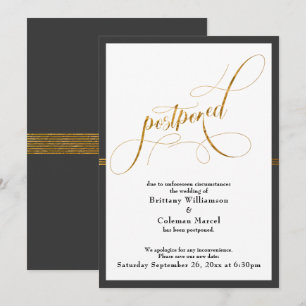 Postponed Wedding Elegant Gray & Gold Stripe Card