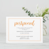 Postponed Wedding Elegant Orange Handwritten Announcement (Standing Front)