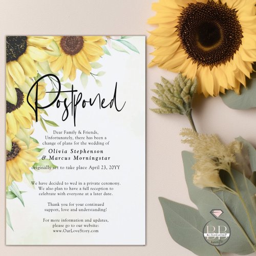 Postponed Wedding Elegant Rustic Sunflowers Invitation
