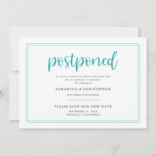 Postponed Wedding Elegant Teal Announcement