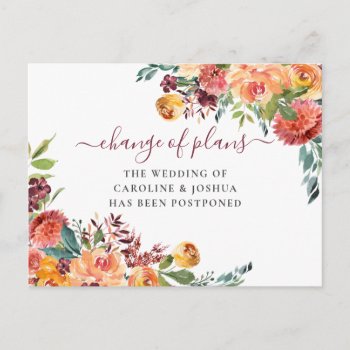 Postponed Wedding Fall Flowers Change Of Date Postcard by dulceevents at Zazzle
